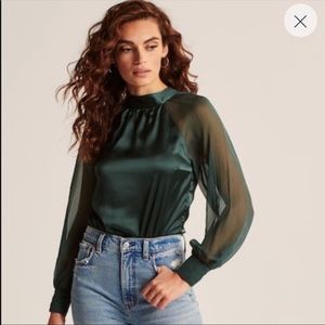 ABERCROMBIE & FITCH // Green Satin Bodysuit